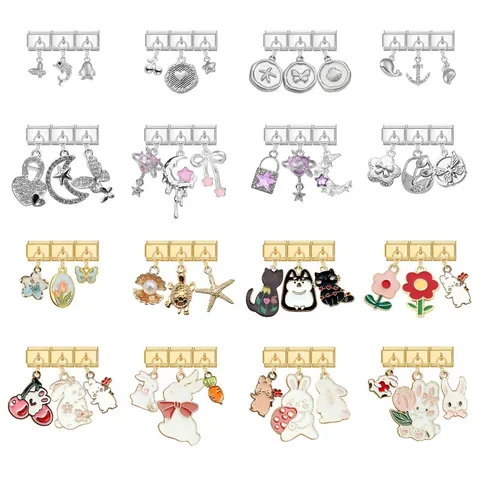 Stainless Steel Italian Charm Links Set For Modular Bracelet DIY Jewelry Making Enamel Rabbit Butterfly Flower Heart Pendants For Women Girls