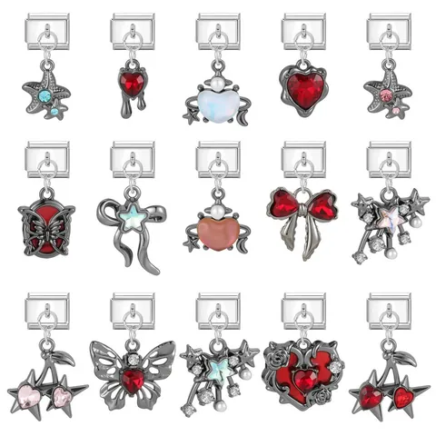 Edelstahl Italienische Charm Links Schmetterling Herz Seestern Kirsche Schleife Modulares Armband Zubehör Für DIY Damen Schmuck