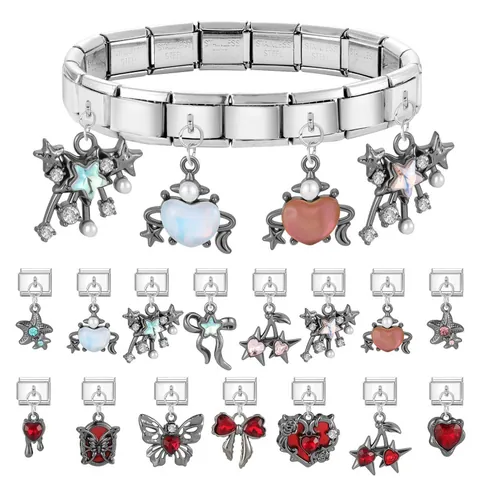 Edelstahl Italienische Charm Links Schmetterling Herz Seestern Kirsche Schleife Modulares Armband Zubehör Für DIY Damen Schmuck