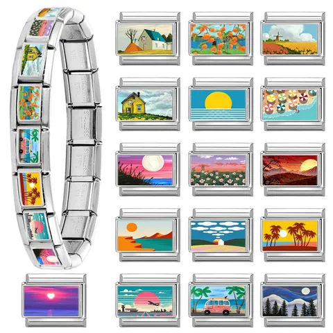 Maglie Italian Charm in Acciaio Inossidabile per Bracciali Fai-da-te Paesaggio Artistico Accessorio Gioielli Modulare