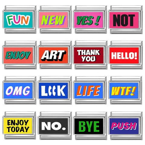 Italienische Modulare Charms Edelstahl Glied Für DIY Armband Emaille Englische Slogans FUN OMG WTF Mode Schmuck Zubehör