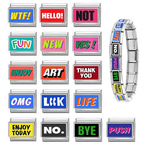 Italienische Modulare Charms Edelstahl Glied Für DIY Armband Emaille Englische Slogans FUN OMG WTF Mode Schmuck Zubehör