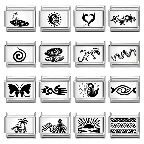 Italian Charm Links Stainless Steel Modular Bracelet Accessories DIY Jewelry Findings Laser Etched Sun Stars Animal Heart Butterfly Charms For Modular Bracelets