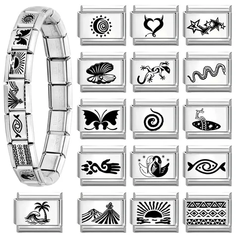 Italian Charm Links Stainless Steel Modular Bracelet Accessories DIY Jewelry Findings Laser Etched Sun Stars Animal Heart Butterfly Charms For Modular Bracelets