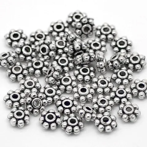Perline Distanziatrici a Fiore Fiocco di Neve Argento Antico Lega di Zinco Retro Daisy Spacer Perline per DIY Bracciale Collana Gioielli
