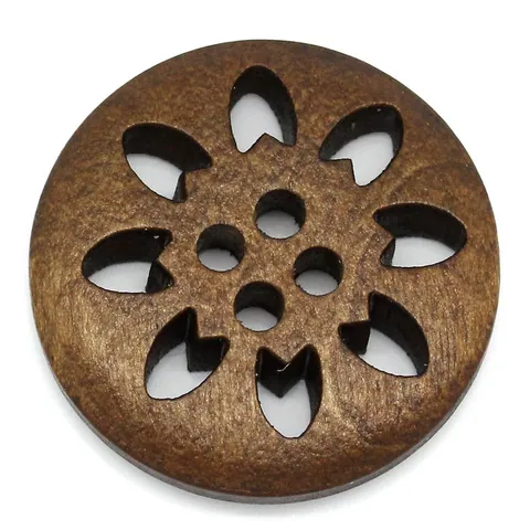 Botones de Madera Marrones Vintage 25mm Redondos 4 Agujeros Tallados Copo de Nieve Flor Botones Decorativos para Coser Abrigos Manualidades