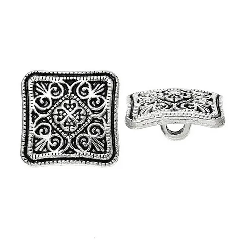 Vintage Antique Silver Square Floral Engraved Zinc Alloy Metal Shank Buttons For Coat Suit Sewing DIY Crafting Home Decoration