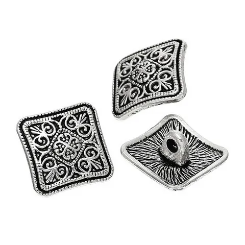Vintage Antique Silver Square Floral Engraved Zinc Alloy Metal Shank Buttons For Coat Suit Sewing DIY Crafting Home Decoration
