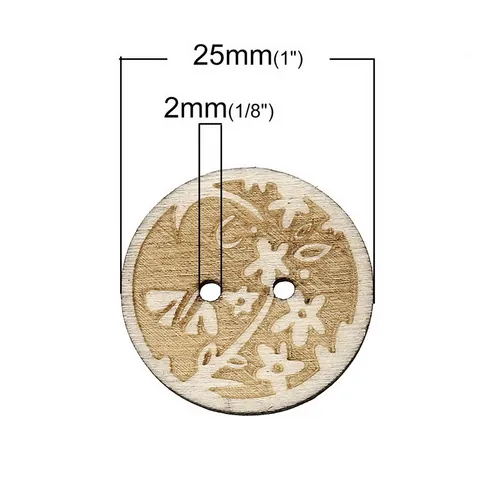 Botones de Madera Natural Redondos Dos Agujeros Con Patrón Floral de Corazón Botones de Madera Grabados para DIY Costura Artesanía Decoración Ropa