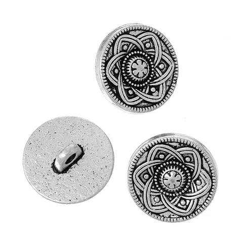 Vintage Round Antique Silver Zinc Alloy Shank Buttons Carved Floral Pattern Metal Buttons For Trench Coat Sewing DIY Craft