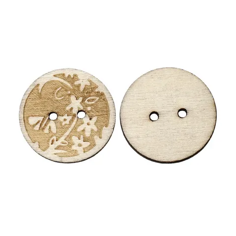 Botones de Madera Natural Redondos Dos Agujeros Con Patrón Floral de Corazón Botones de Madera Grabados para DIY Costura Artesanía Decoración Ropa