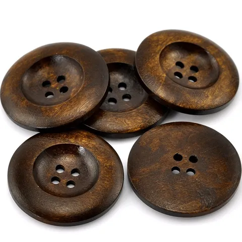 Botones de Madera Vintage Redondos Café Oscuro 35mm Cuatro Agujeros Empotrados Botones de Costura de Madera Natural Para Abrigos DIY