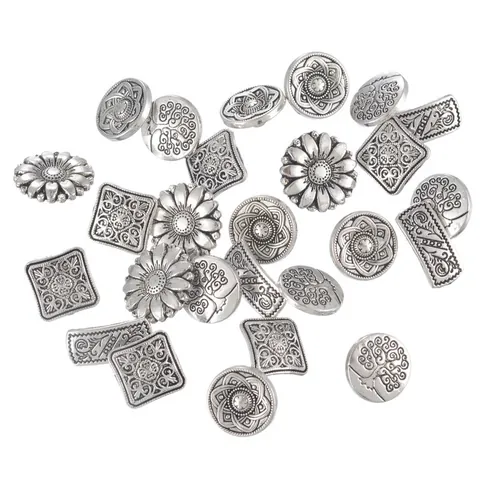 Vintage Antique Silver Zinc Alloy Shank Buttons Mixed Shapes Tree Of Life Floral Relief Pattern For Coat Clothing DIY Sewing Craft