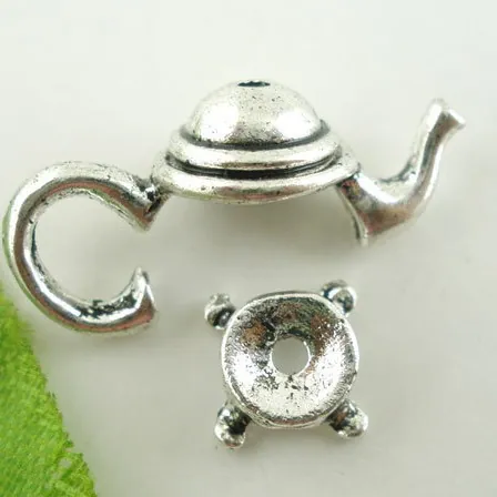 Vintage Zinc Alloy Teapot Pendant Bead Cap Set Antique Silver Plated DIY Jewelry Making Accessories For Ten Millimeter Beads
