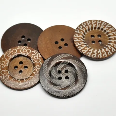 Botones de Madera Grabados con Láser Vintage Botones Decorativos Redondos de Cuatro Agujeros para Costura Artesanía Accesorios de Ropa Botones con Patrones Étnicos