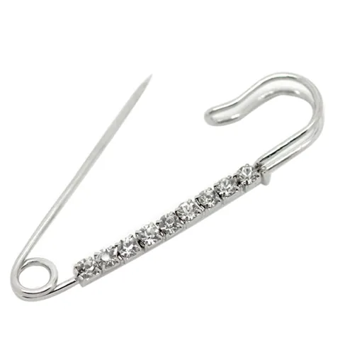 Retro Rhinestone Large Safety Pin Brooch Iron Metal Scarf Buckle Crystal Lapel Pin Fashion Jewelry For Women Silver