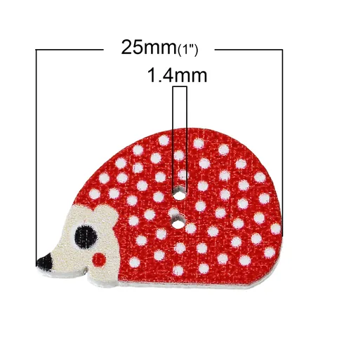 Botones de Madera con Forma de Erizo Colores Surtidos Pintados con Lunares Dos Agujeros para Ropa Infantil Bricolaje Accesorios Costura