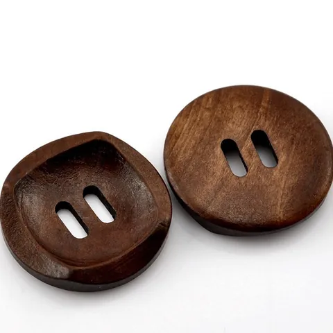 Vintage Round Wood Buttons Coffee Color Double Hole Sewing Buttons For Overcoat DIY Craft Decorative Wood Grain Fasteners