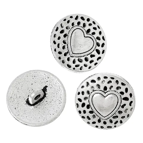 Vintage Metal Buttons Heart Pattern Zinc Alloy Antique Silver Blue Copper Shank Buttons For Coats Sewing Crafting DIY