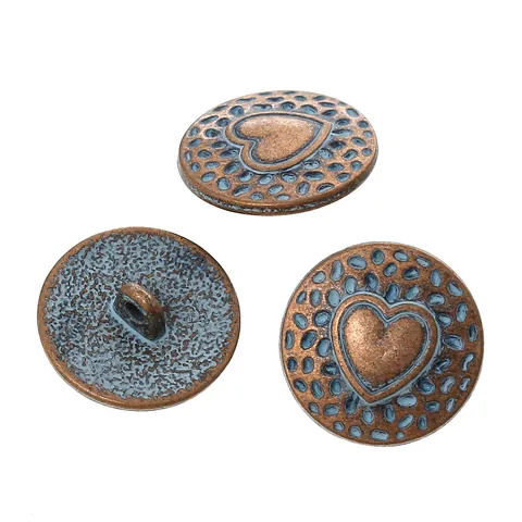 Vintage Metal Buttons Heart Pattern Zinc Alloy Antique Silver Blue Copper Shank Buttons For Coats Sewing Crafting DIY