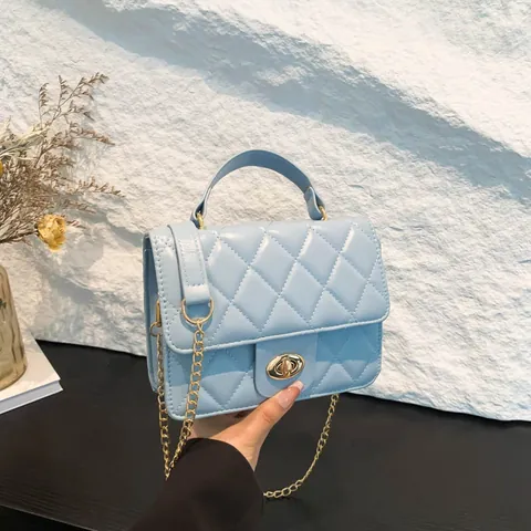Women Quilted Rhomboid PU Leather Shoulder Bag With Chain Strap Vintage Small Square Crossbody Bag For Daily Use