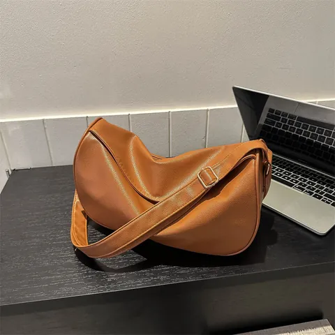 Women's Casual PU Leather Crescent Hobo Bag Large Capacity Solid Color Shoulder Crossbody Bag Minimalist Everyday Handbag