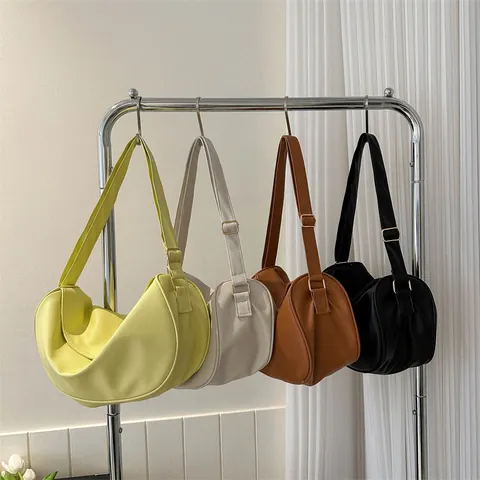 Women's Casual PU Leather Crescent Hobo Bag Large Capacity Solid Color Shoulder Crossbody Bag Minimalist Everyday Handbag