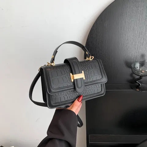 Borsa a Mano da Donna in Pelle PU con Goffratura Coccodrillo Fibbia in Metallo Borsa a Tracolla Moda Semplice Borsa Quadrata
