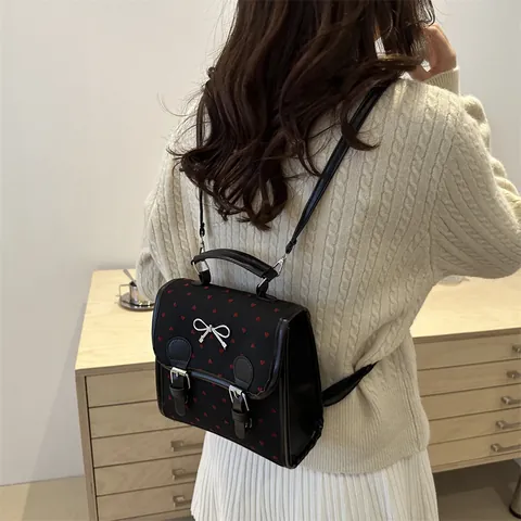 Mini Zaino da Donna in Pelle PU Tessuto Fiocco Pois Stampa Cuore Borsa a Mano Moda Borsa da Scuola Zainetto Casual per Studenti