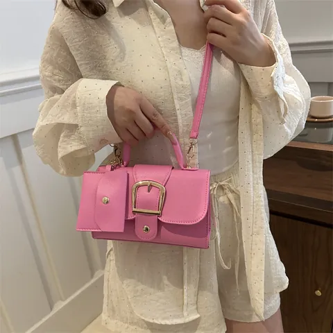 Vintage PU Leather Small Square Bag Set For Women Trendy Metal Buckle Shoulder Crossbody Handbag With Mini Pouch 2 Piece Set