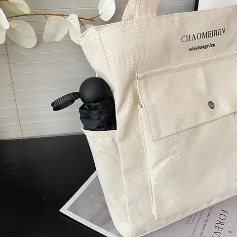 Dames Grote Capaciteit Canvas Tote Bag Set Met Bijpassend Klein Tasje Letterprint Handtas Voor School Dagelijks Gebruik