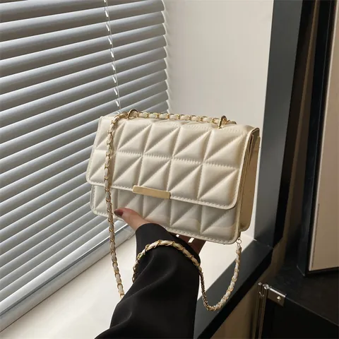 Elegante Borsa a Tracolla in Pelle PU Trapuntata da Donna Piccola Borsa a Spalla Quadrata con Tracolla a Catena Dorata