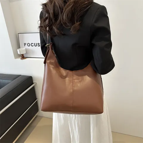 Damen Vintage Pendeln Große Kapazität PU Leder Hobo Tasche Einfarbig Tragetasche Umhängetasche Mit Reißverschluss Gold Hardware Zubehör