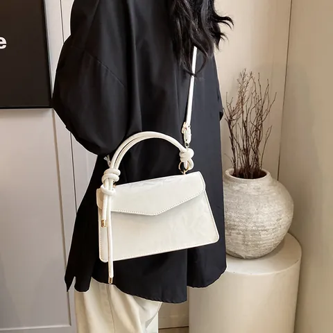 Retro Crinkled PU Leather Small Square Bag With Knot Handle Fashionable Women Shoulder Crossbody Handbag For Casual Daily Streetwear