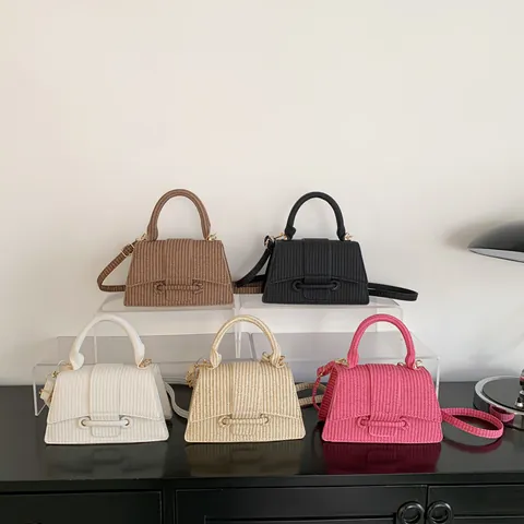 Borsa a Mano da Donna in Pelle PU Intrecciata Stile Francese Elegante Minimalista Trapezoidale Borsa a Tracolla Quotidiana Donna