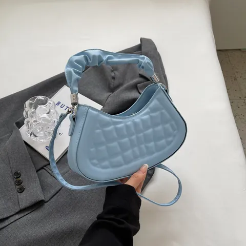 Bolso de Hombro Acolchado para Mujer con Asa Fruncida Cuero PU Bolso de Media Luna Minimalista Moda Bolso Cuadrado Pequeño