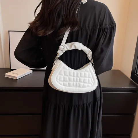 Bolso de Hombro Acolchado para Mujer con Asa Fruncida Cuero PU Bolso de Media Luna Minimalista Moda Bolso Cuadrado Pequeño
