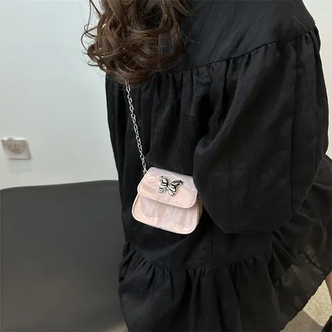 Trendy Mini Butterfly Shoulder Bag PU Leather Marble Texture Chain Crossbody Small Square Bag For Women Everyday Party Gift