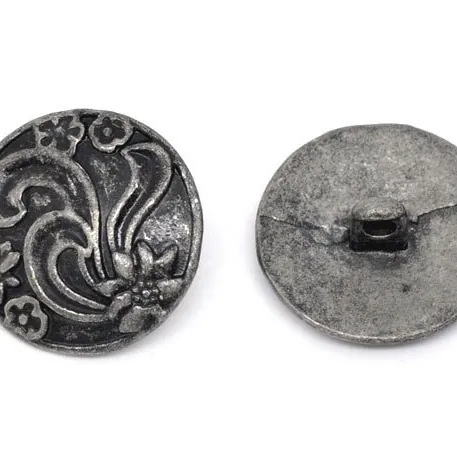Vintage Zinc Alloy Antique Silver Flower Pattern Round Shank Buttons Decorative Metal Fastener For Sewing Clothing Coats