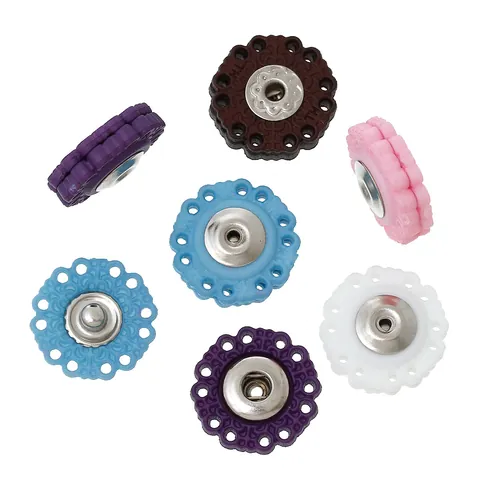 Botones de Presión de Nylon y Cobre Patrón Flor de Ciruelo Colores Mezclados Encaje Hueco Redondos Para Coser Abrigos Suéteres DIY