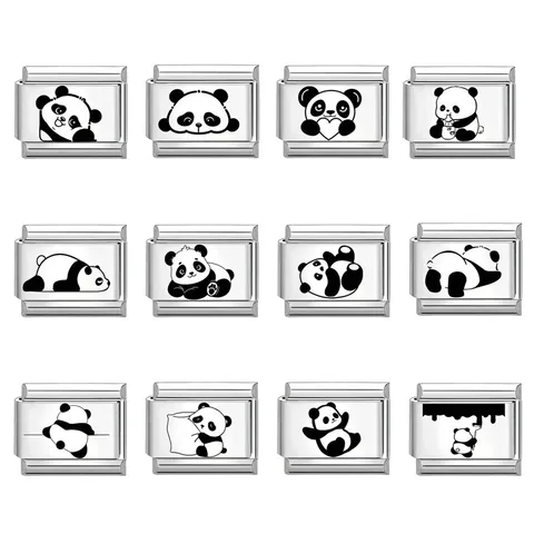 Maillon de Charme Italien en Acier Inoxydable Motif Panda Dessin Animé Accessoire de Bracelet Pour Bijoux Modulaires DIY Femmes
