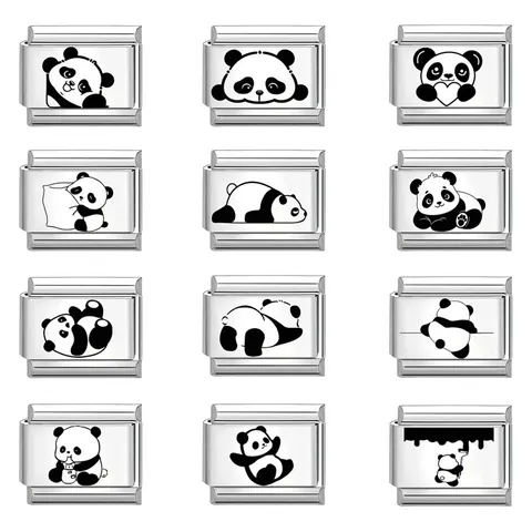 Maillon de Charme Italien en Acier Inoxydable Motif Panda Dessin Animé Accessoire de Bracelet Pour Bijoux Modulaires DIY Femmes