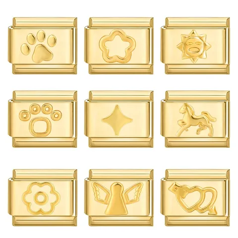 Maillons de Charm Italien en Acier Inoxydable Or pour Bracelet DIY Relief Soleil Fleur Cœur Patte Ange Accessoire Bijoux Modulaire