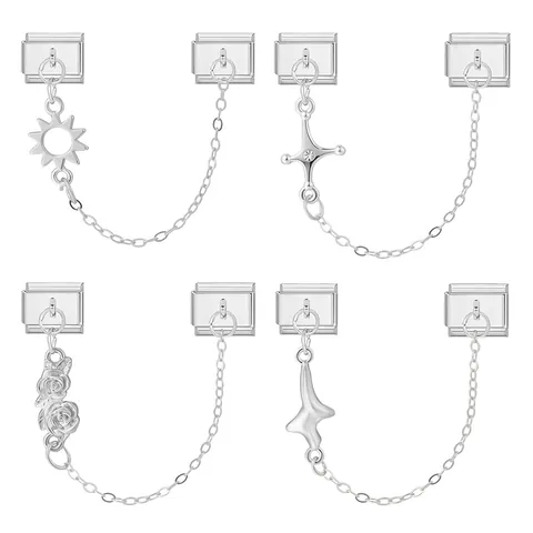 Moduli Italian Charm in Acciaio Inossidabile Argento Doppia Sospensione Sole Rosa Croce Catena di Sicurezza Fai da Te Gioielli