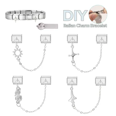 Moduli Italian Charm in Acciaio Inossidabile Argento Doppia Sospensione Sole Rosa Croce Catena di Sicurezza Fai da Te Gioielli