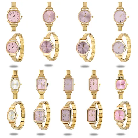 Orologio Modulare in Acciaio Inossidabile Retro da Donna Cinturino a Maglie Intercambiabili DIY Orologio al Quarzo di Moda Con Numeri Romani Oro Argento