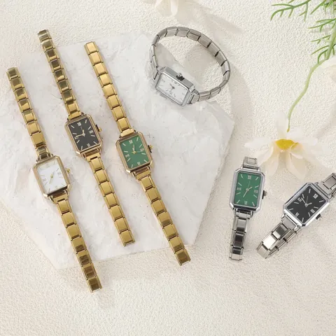 Orologio Modulare in Acciaio Inossidabile Retro da Donna Cinturino a Maglie Intercambiabili DIY Orologio al Quarzo di Moda Con Numeri Romani Oro Argento