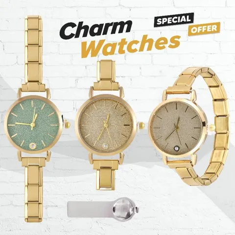 Women Vintage DIY Modular Stainless Steel Watch With Italian Charm Splicing Link Bracelet Strap Roman Numerals Rhinestone Dial Jewelry