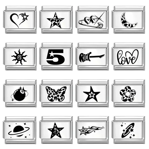 DIY Italian Charms For Modular Bracelet Stainless Steel Engraved Heart Star Cow Print Moon Link Jewelry Making Accessory