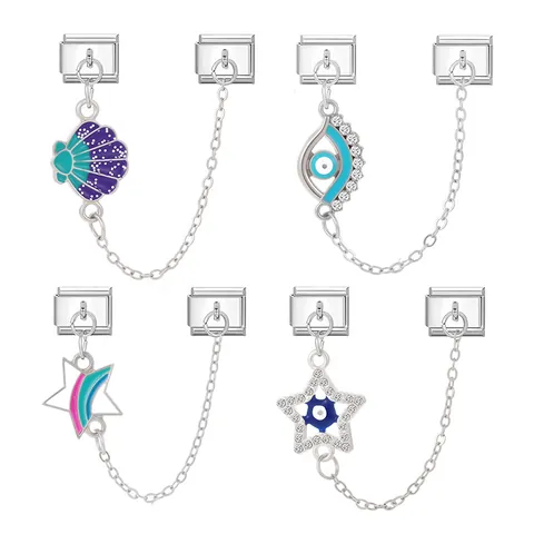 DIY Italienisches Charm Armband Modul Edelstahl Böses Auge Stern Muschel Emaille Strass Sicherheitskette Gliederschmuck Damen